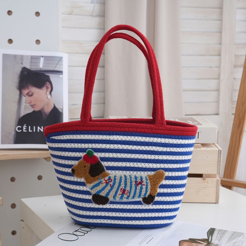 Women's Cotton String Woven Large Capacity Totes Cartoon Sausage Dog Women's Handbag