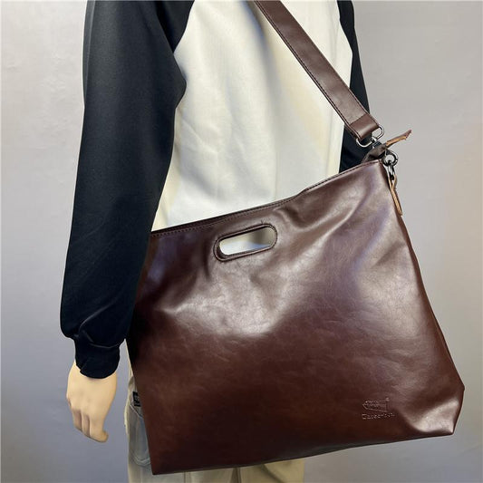 Vintage Big Washed Soft Leather Imitation Men's Shoulder Bags