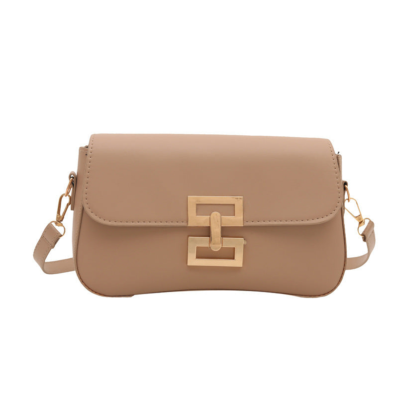 Women's Spring Retro Large Capacity Solid Color Lock