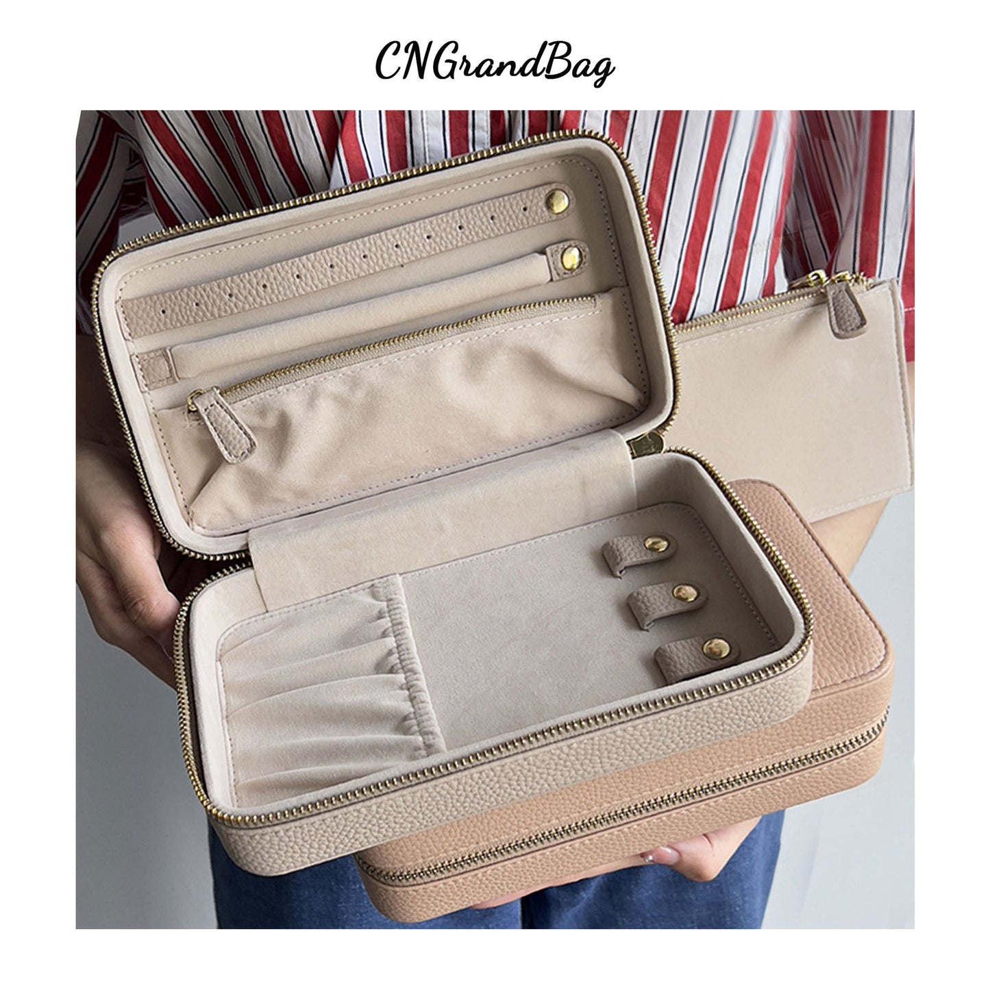Leather Jewelry Box Portable Versatile Built-in Cosmetic Bags
