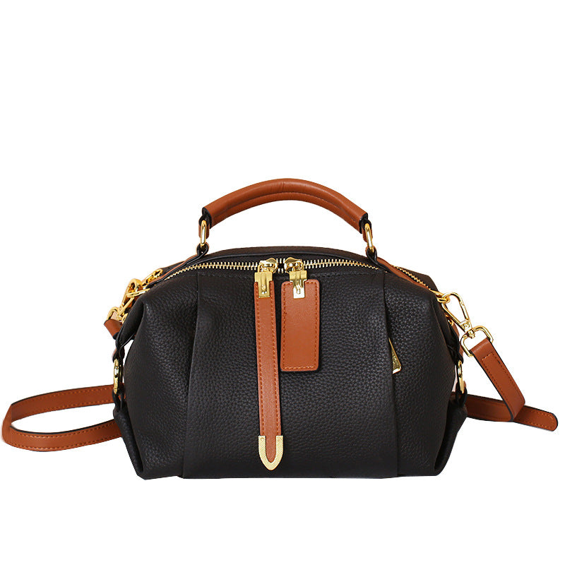 Women's Genuine Leather First Layer Contrast Color Handbags