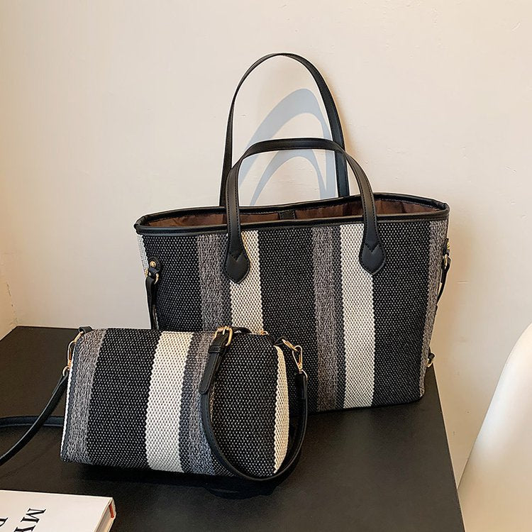 Women's Composite Fashionable Contrast Color Striped Commuter Shoulder Bags