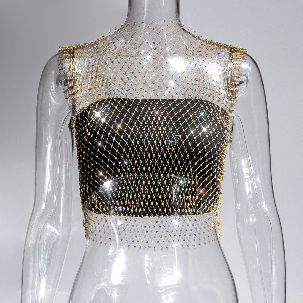 Women's Charming Summer Rhinestone Mesh T-shirt Tops
