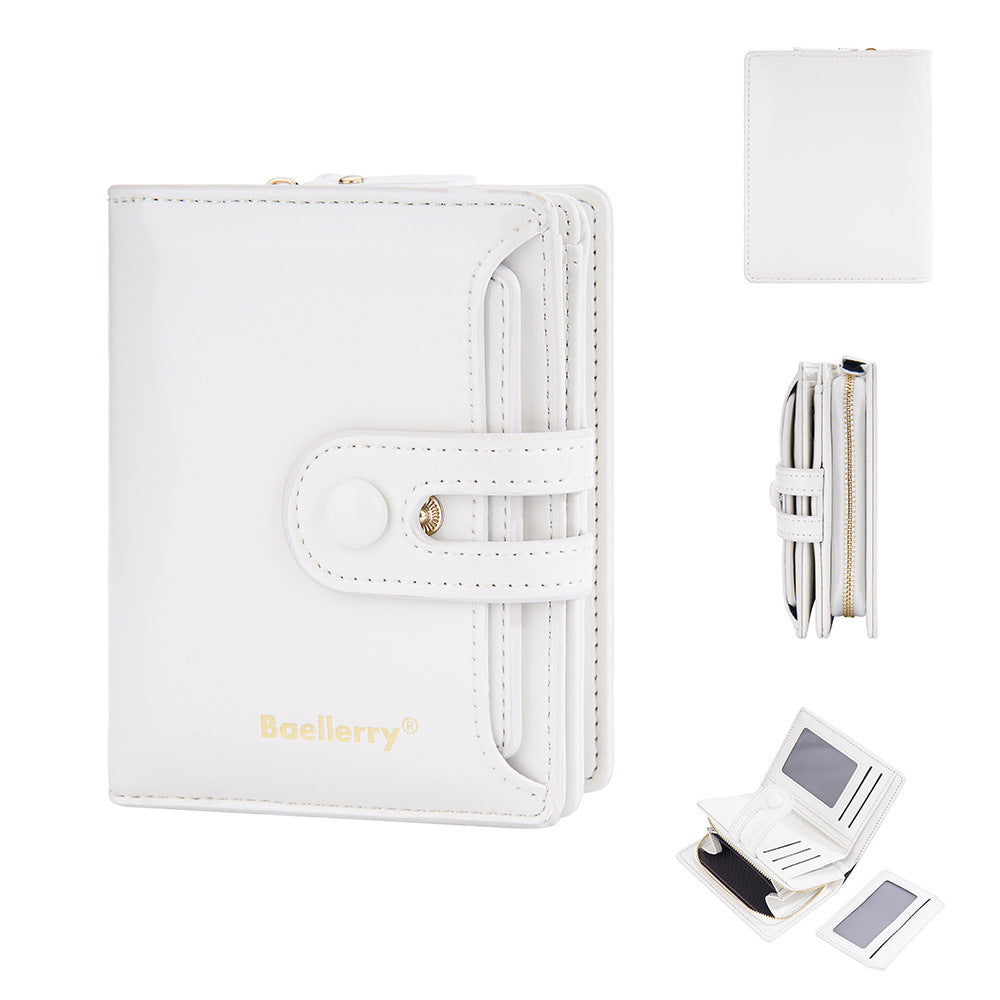 Women's Short Glossy Oil Wax Leather Multiple Slots Purses