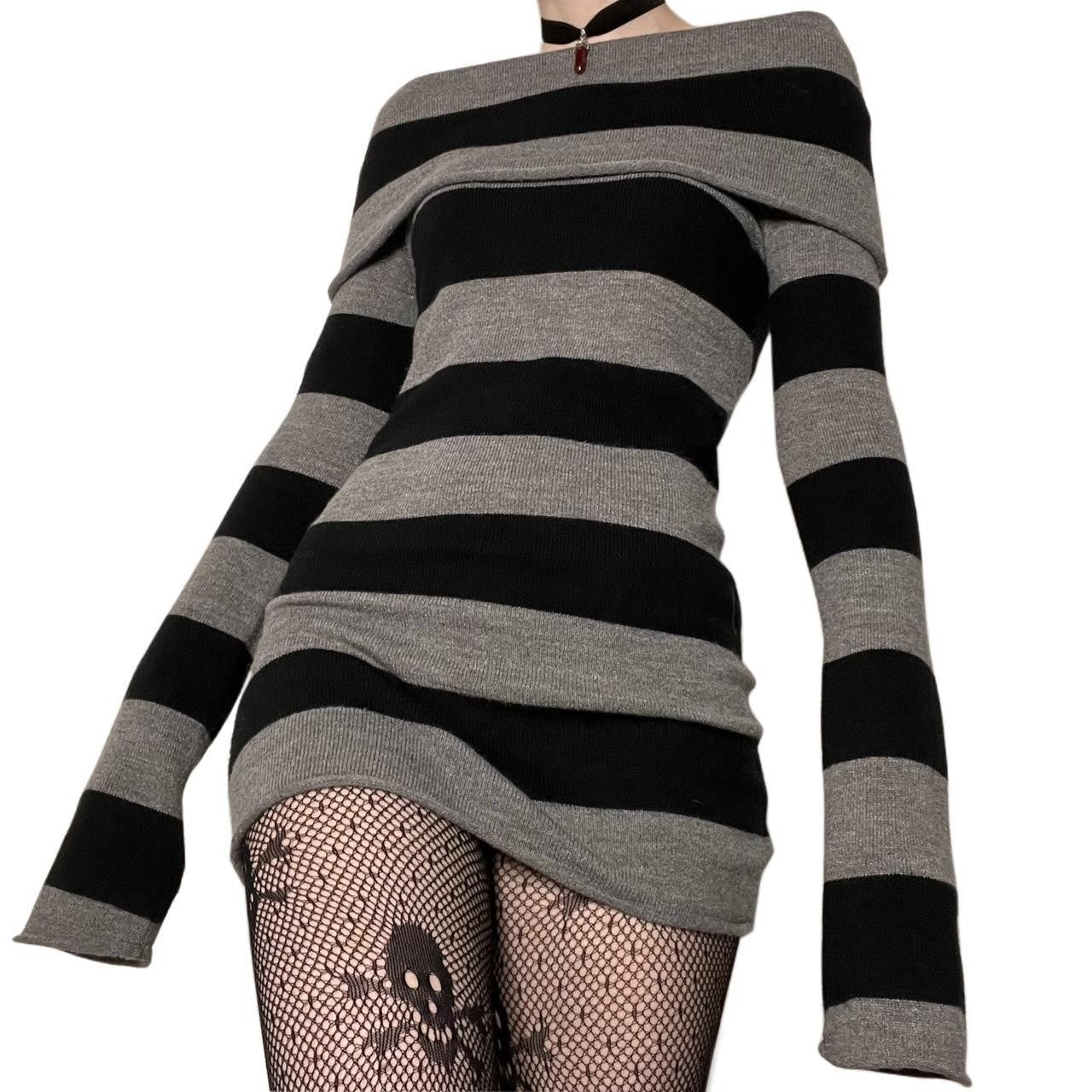 Striped Lapel Slim Fit Long Knitted Sweaters