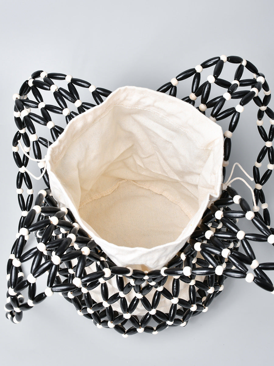 Women's Hollow With Wooden Beads Decoration Portable Handbags