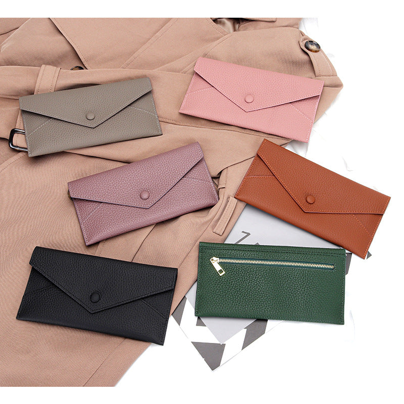 Women's Long Genuine Leather Soft Banknote Clip Ladies Wallet