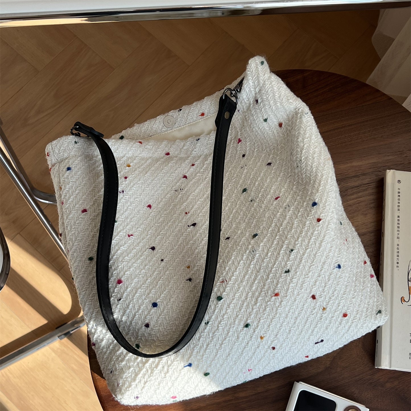 Women's Cloth Black White Gray Wool Twill Shoulder Bags