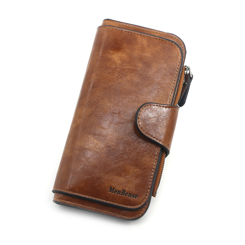 Women's Retro Oil Wax Skin Long Clutch Purses