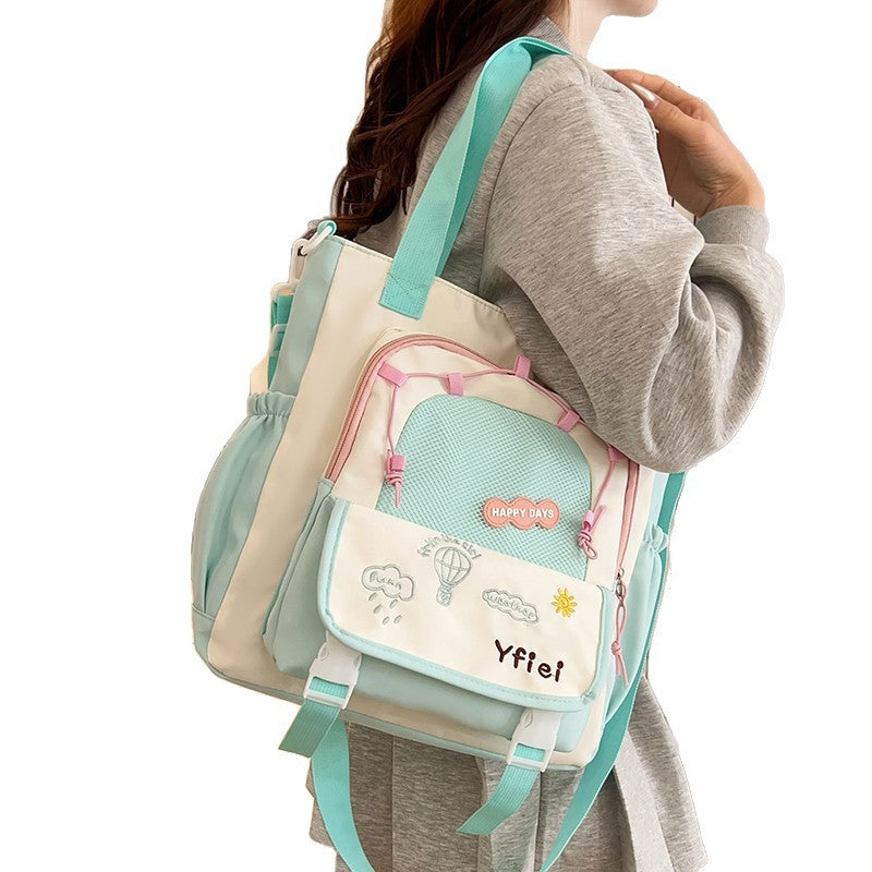 Contrast Color Versatile Large Capacity Junior High Good-looking Tuition Shoulder Bags