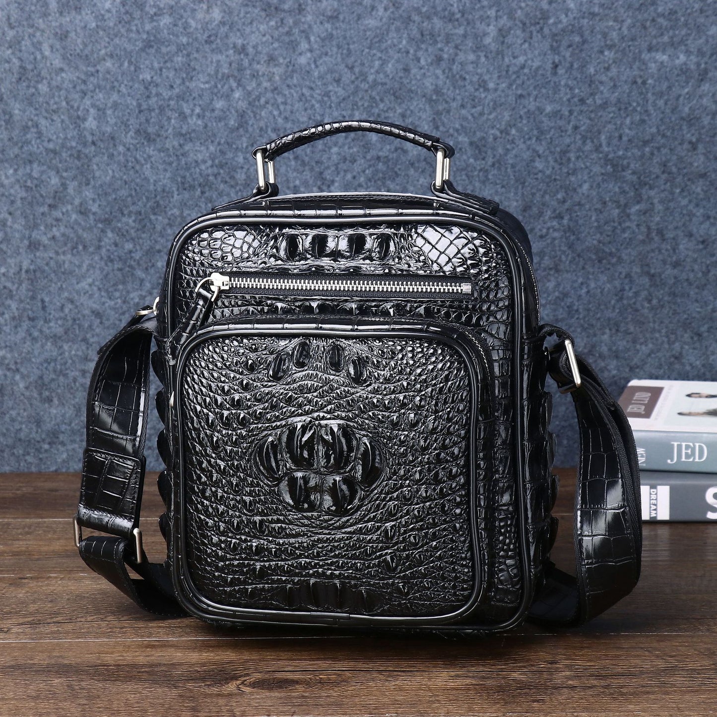 Men's Crocodile Fishbone Pattern Genuine Leather Fashion Men's Shoulder Bags