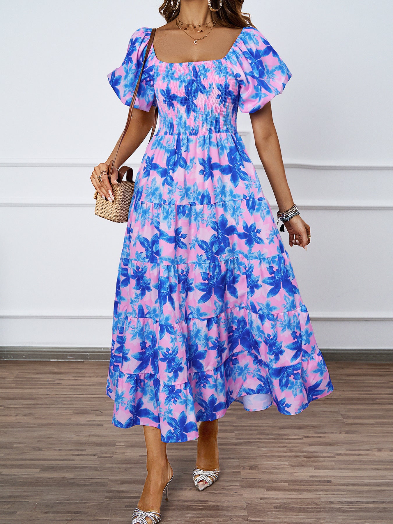 Women's Summer Elegant Printed Pettiskirt Puff Sleeve Dresses