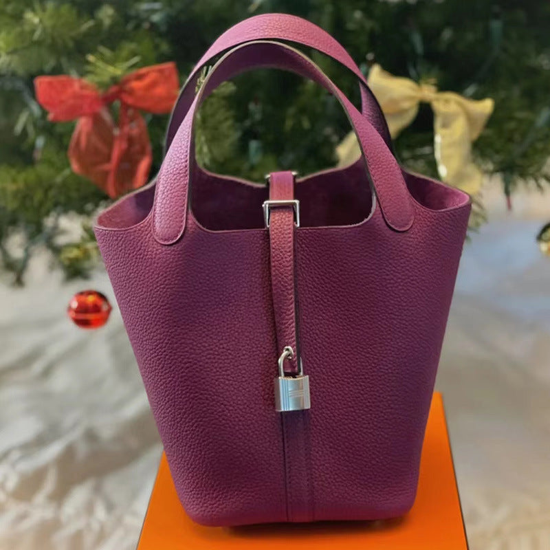 Women's Home Vegetable Basket Hand First Layer Cowhide Bags