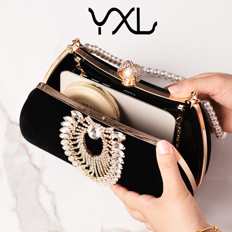 Diamond Decorations Veet Dinner Black Noble Dress Evening Bags