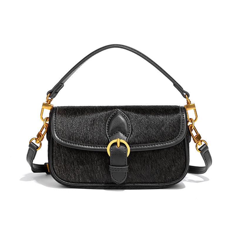 Temperament Entry Lux Horse Hair Leather Stitching Saddle Women's Messenger Bag
