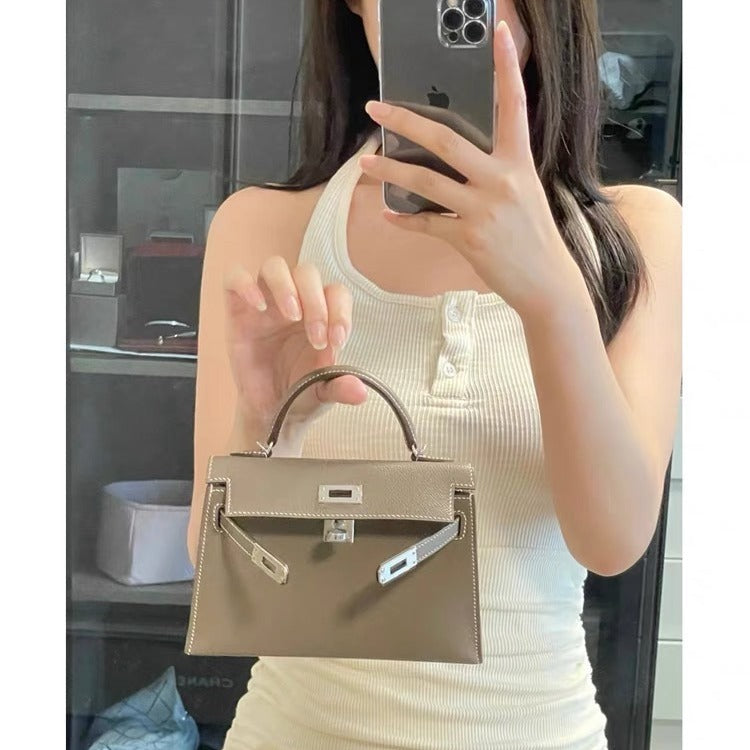 Palm Print Cowhide Second Generation Kelly Trendy Bags