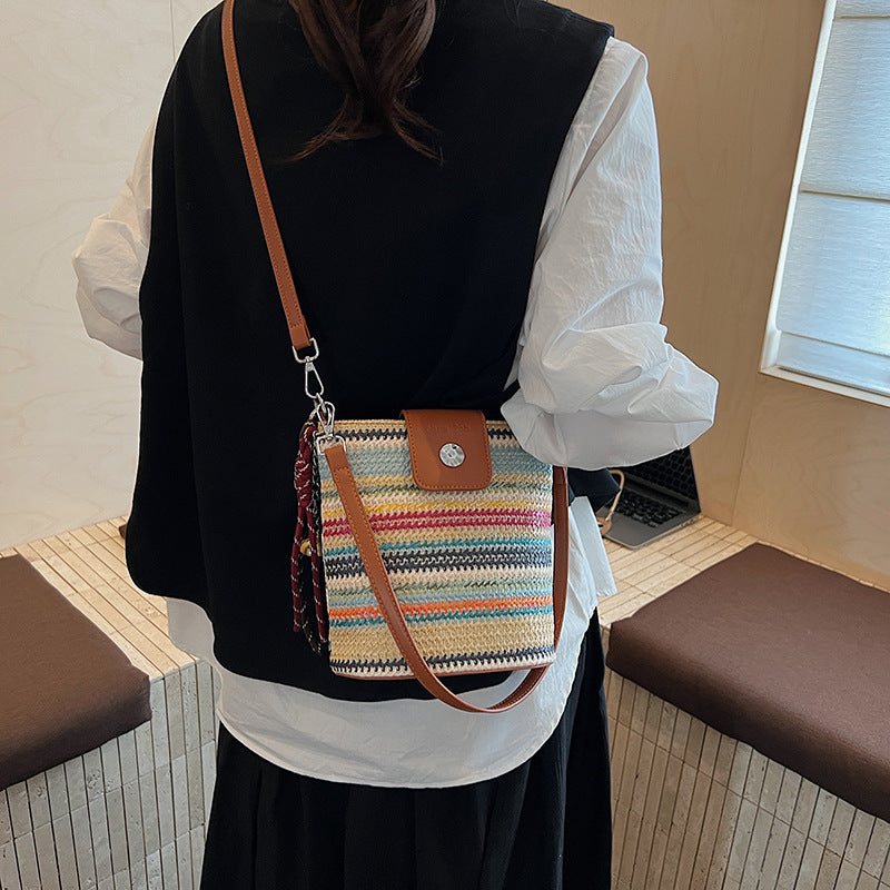 Women's Rainbow Summer Woven Large Capacity Fashion Women's Messenger Bag