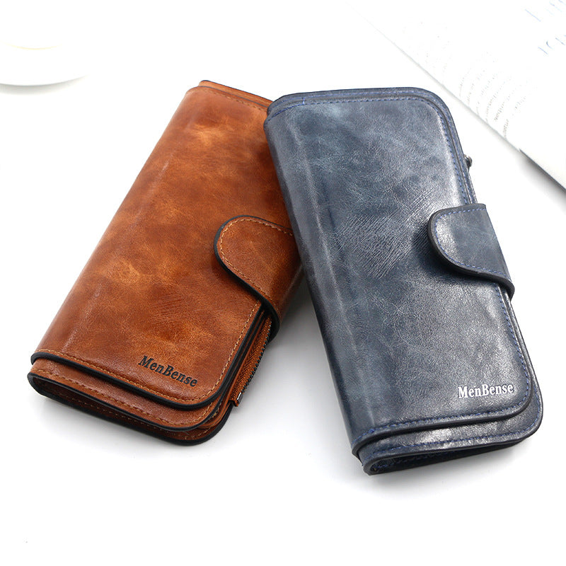 Women's Retro Oil Wax Skin Long Clutch Purses