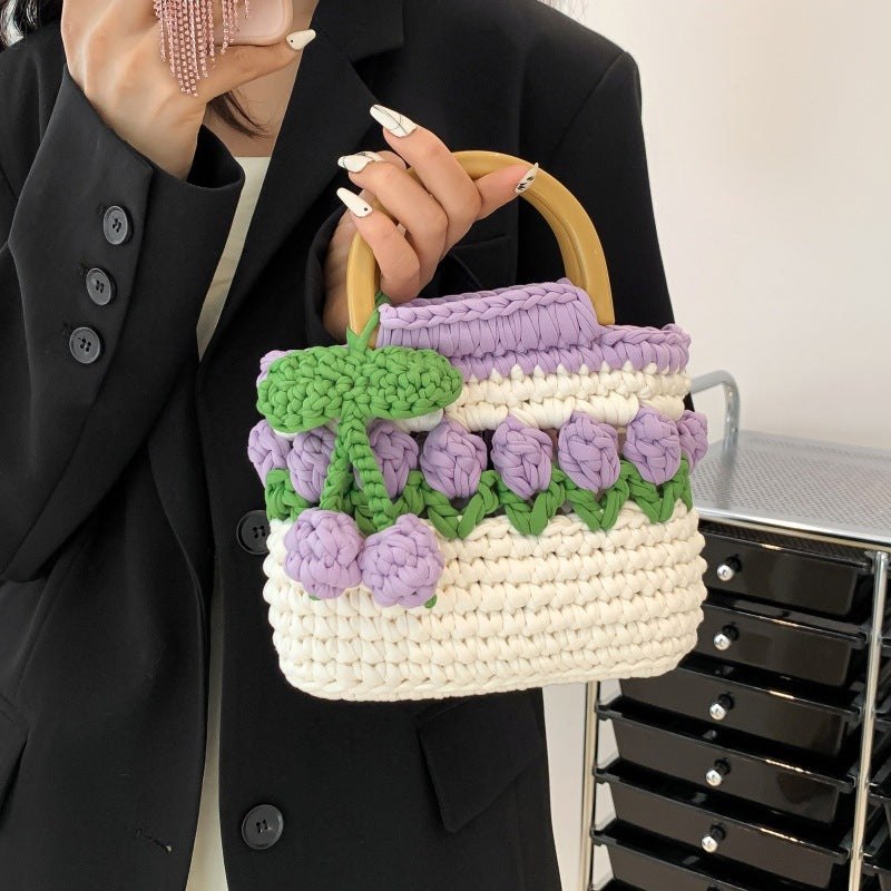 Tulip Hand-woven Homemade Strip Thread Material Finished For Women's Handbag