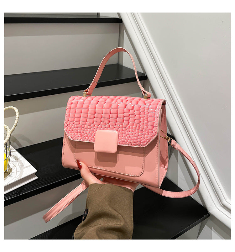 Women's Fashion Trendy Large Capacity Simple Stitching Texture Portable Small Square Bags