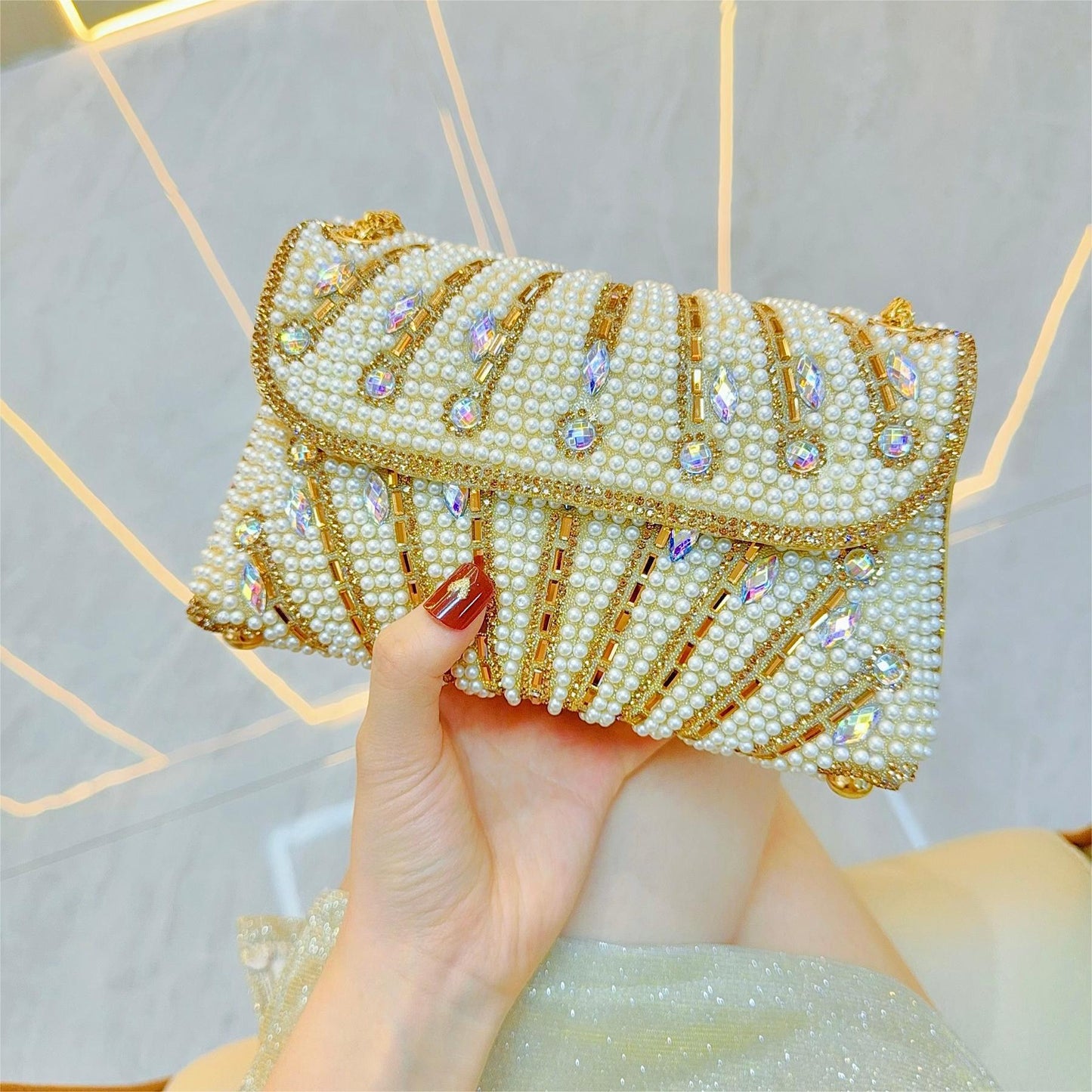 Handmade Pearl Underarm Banquet Rhinestone Clutch Bags
