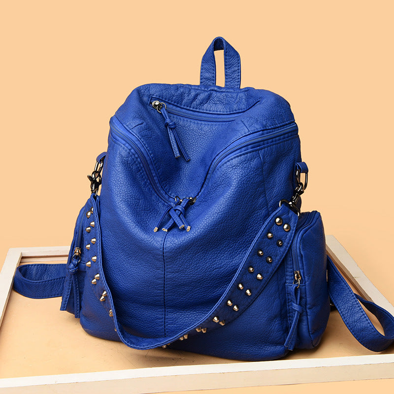 Fashion Studded Washed Leather Large Capacity Backpacks