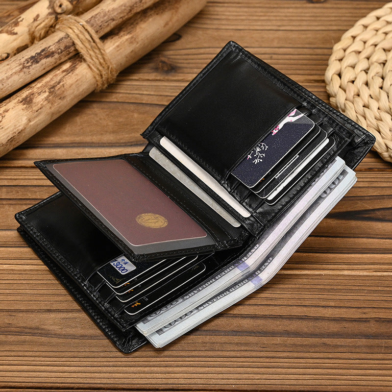 Women's & Men's Three-fold Genuine Leather For Swiping First Layer Cow Oil Two-fold Men's Wallet