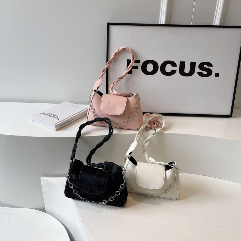 Women's Solid Color Fashion Texture Simple Western Style Korean Flower Small Square Bags