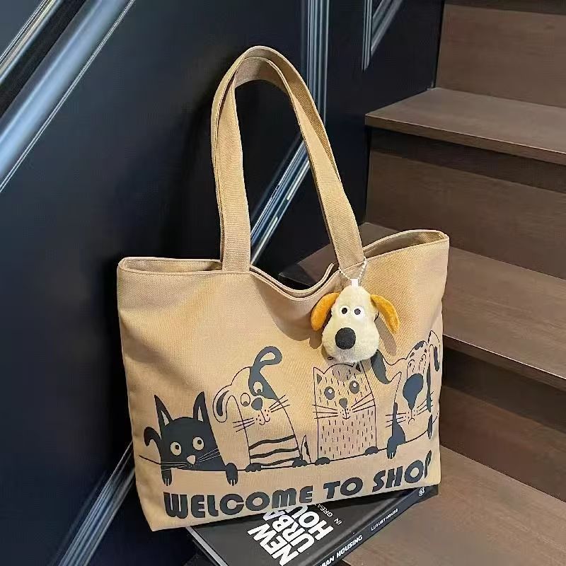 Women's Large Capacity Cartoon Canvas Class Portable Bags