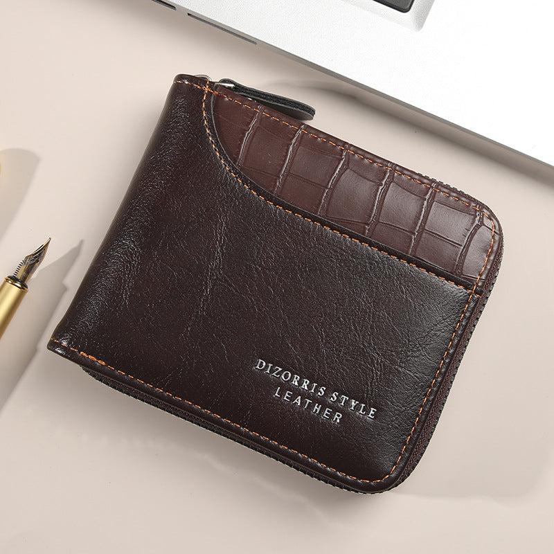 Men's Short Stitching Stone Pattern Large Capacity Zipper Bags