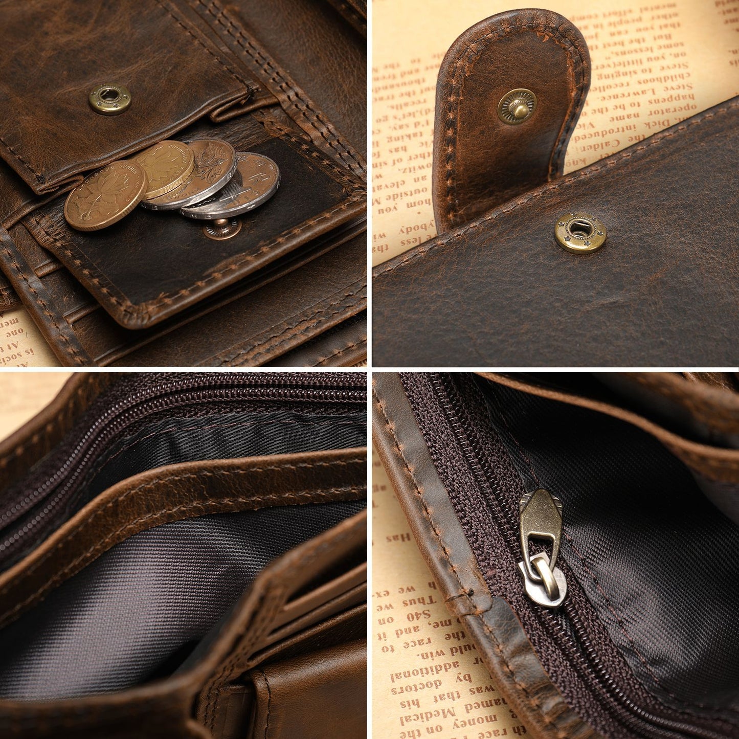 Men's Short Cowhide Leather First Layer Multiple Men's Wallets