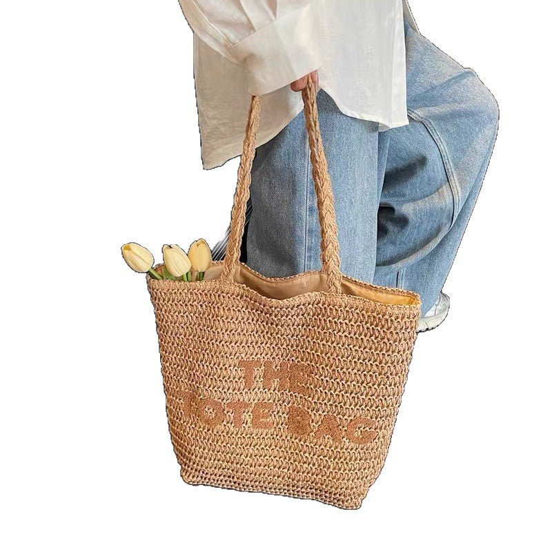 Women's Personality Embroidered Letters Woven Large Capacity Artistic Bags
