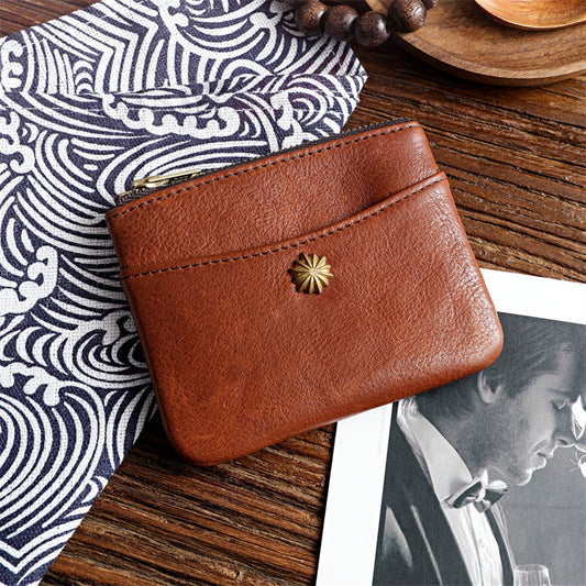 Men's Leather Zipper Driving License Vegetable Tanned Men's Wallets