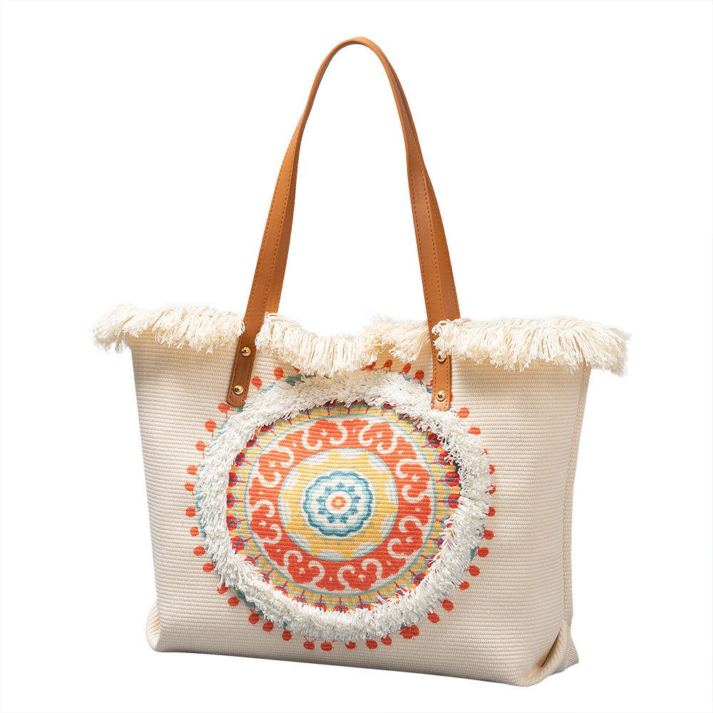 Women's Ethnic Style Tassel Canvas Large Capacity Seaside Women's Handbag