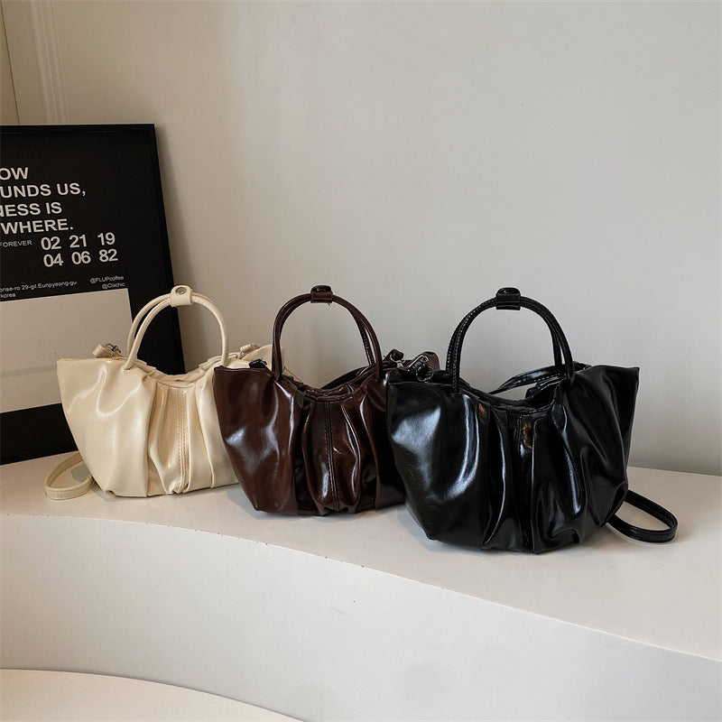 Pleated Cloud Pure Color Portable Vegetable Basket Women's Shoulder Bag