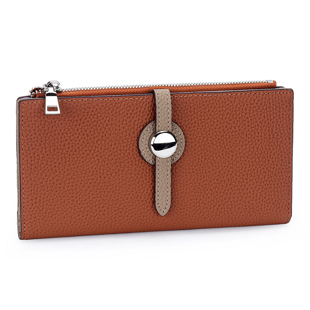 Leather Long Fashion Color Contrast Folding Large Capacity Multiple Ladies Wallet