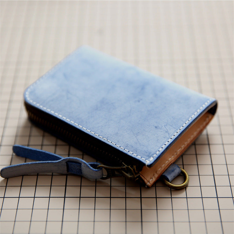 Men's Tanned Leather Cowhide Genuine Short Zipper Men's Wallets