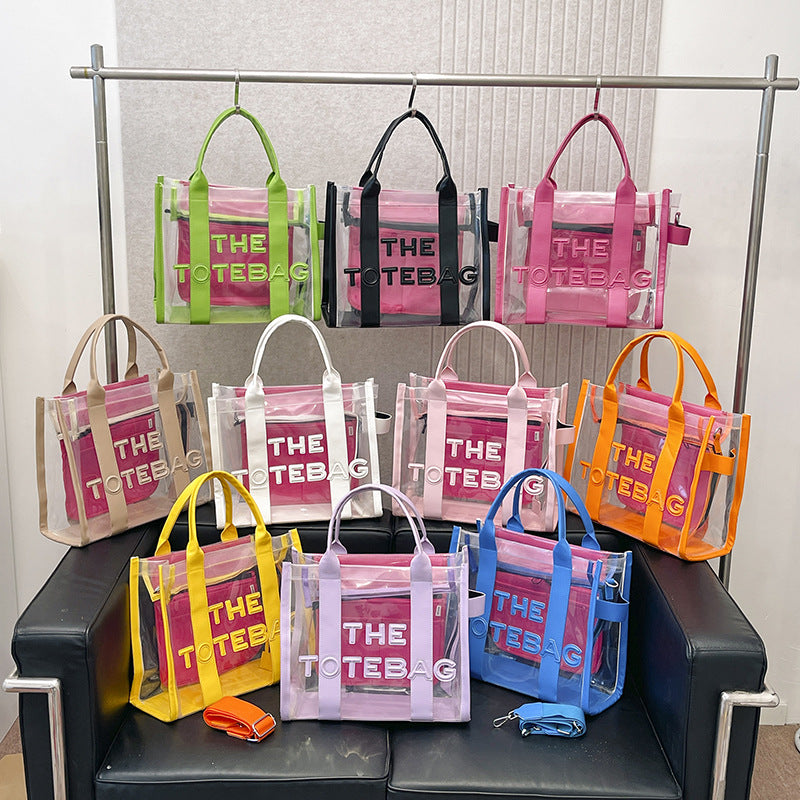 Women's Fashion Transparent Letter Beach Large Capacity Bags