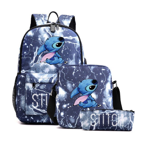 Cartoon Character Stitch Three-piece Male Female Backpacks