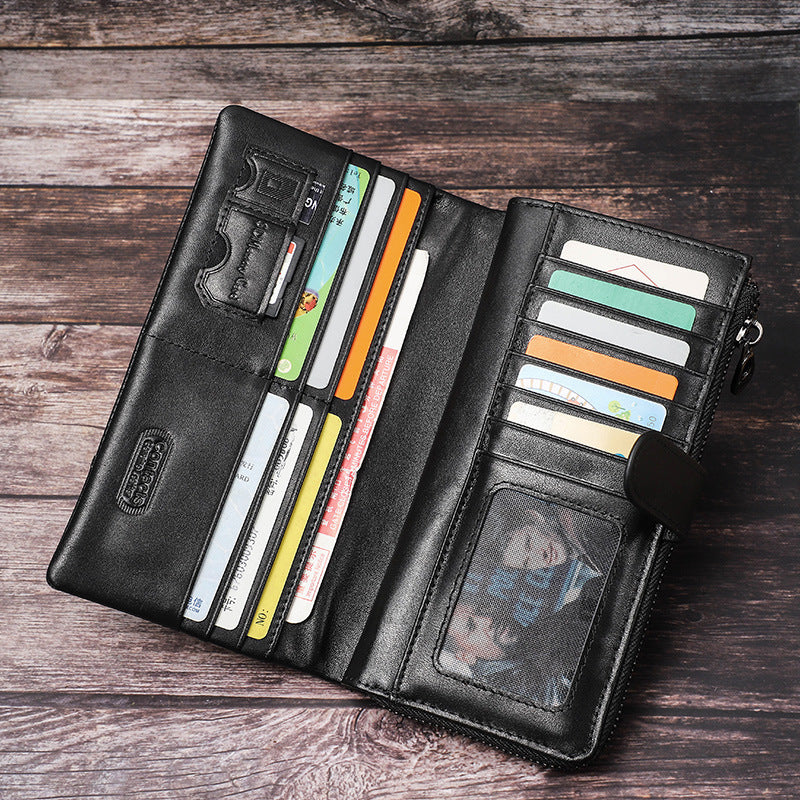 Men's Black Angel First Layer Cowhide Long Men's Wallet