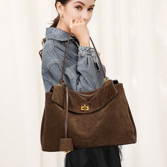 Women's Frosted Cowhide High-grade Large Capacity Portable Armpit Bags