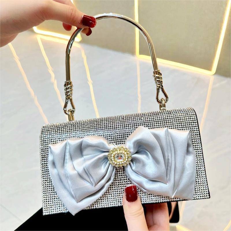Retro Full Diamond Bow Chain Dinner Bags