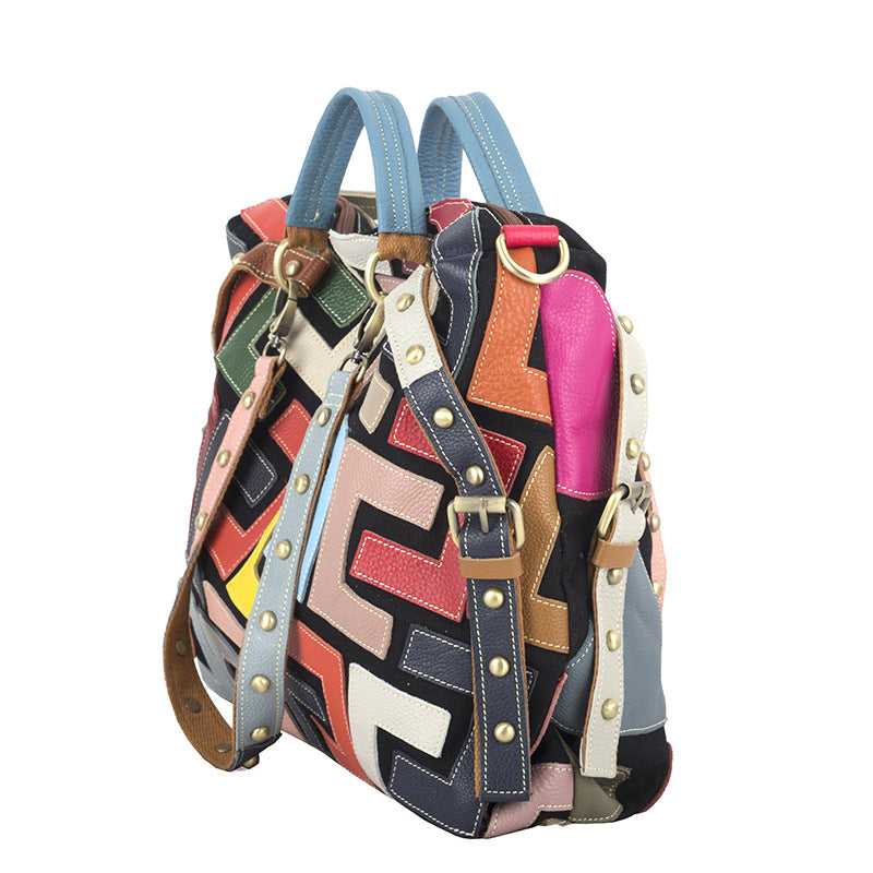 Women's Ethnic Style Geometric Pattern Contrasting Color Hand Women's Handbag