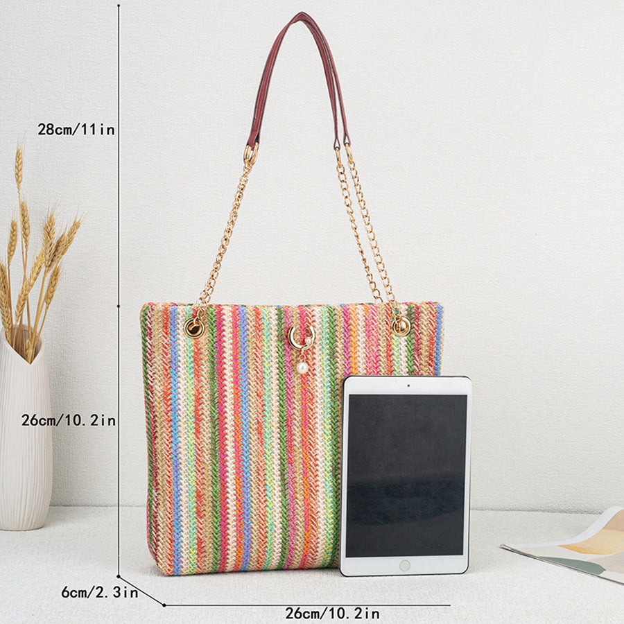 Fresh Sweet Rainbow Knitted Fashion Style Trendy Cat Head Pearl Shoulder Bags