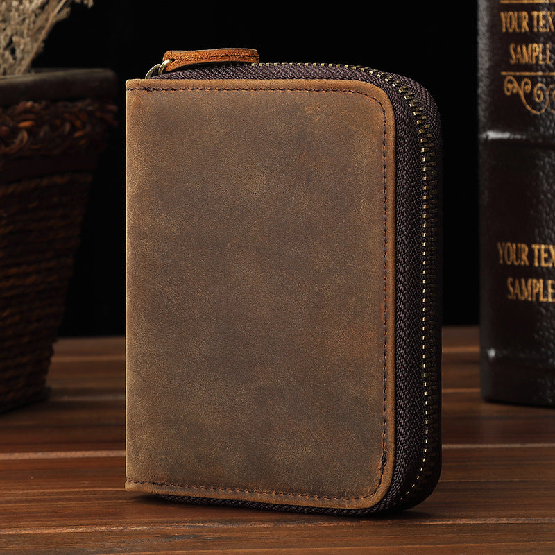 Men's Horse Leather Zipper Vertical Sier Generation Multiple Slots Men's Wallets