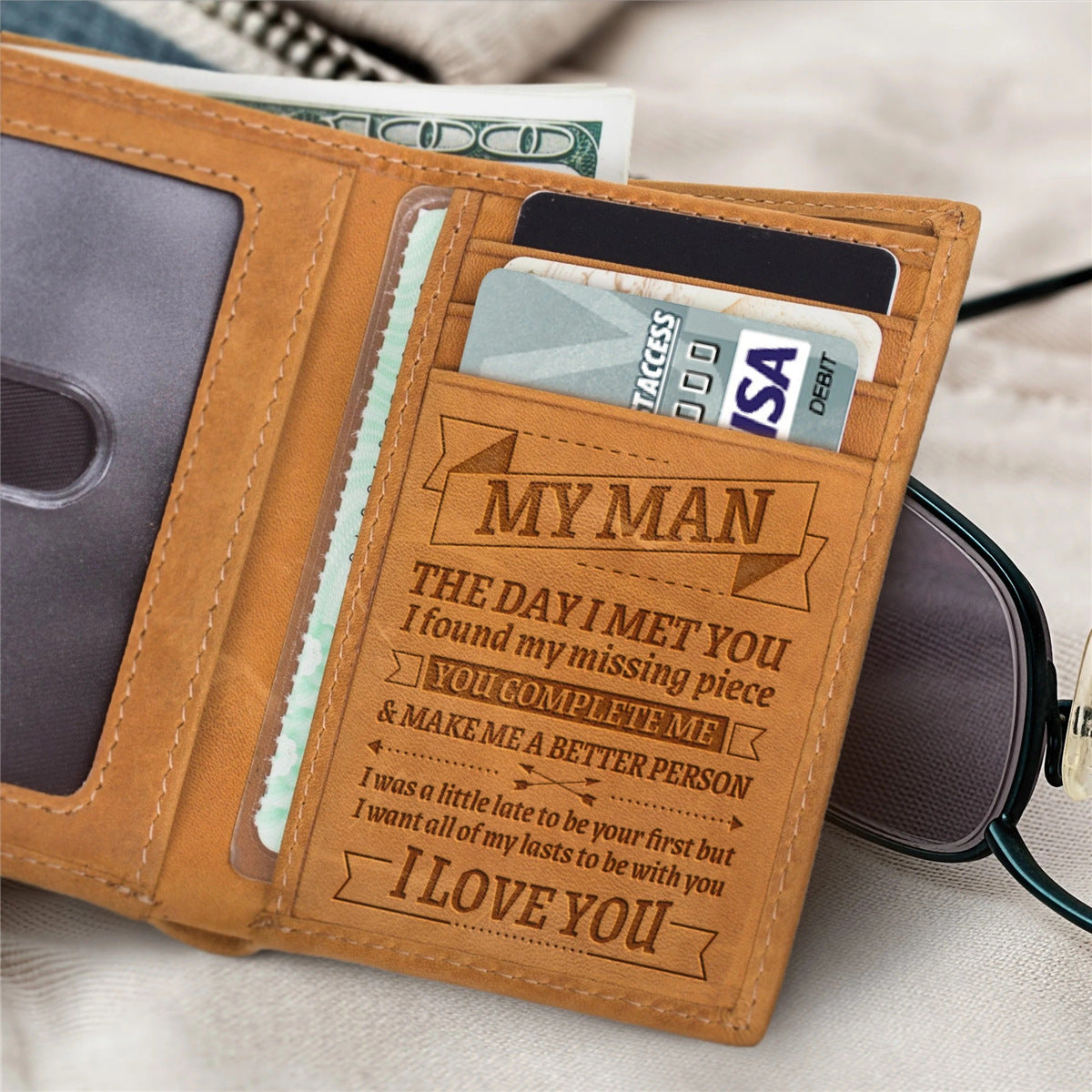 Men's For Husband Three-fold Crazy Horse Leather Men's Wallets