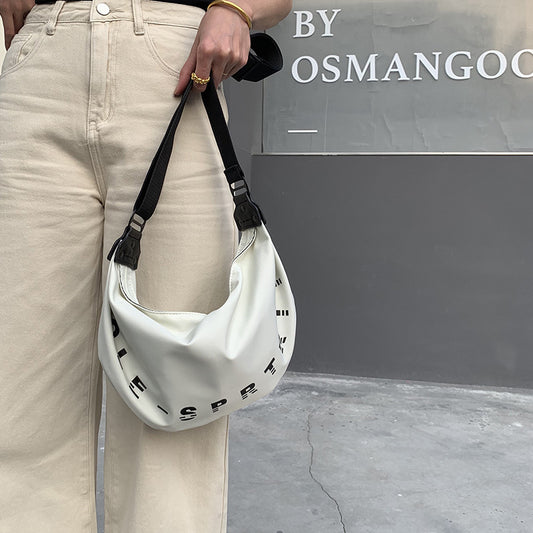 Women's Cloth Simple Letter Wide Straps Large Shoulder Bags