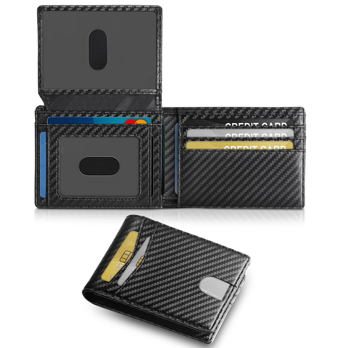 Men's Short Multiple Slots Carbon Fiber Leather Swiping Men's Wallet