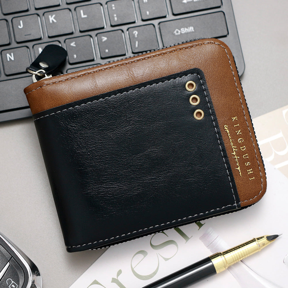 Men's Contrast Short Multiple Slots Chain Hinge Men's Wallet