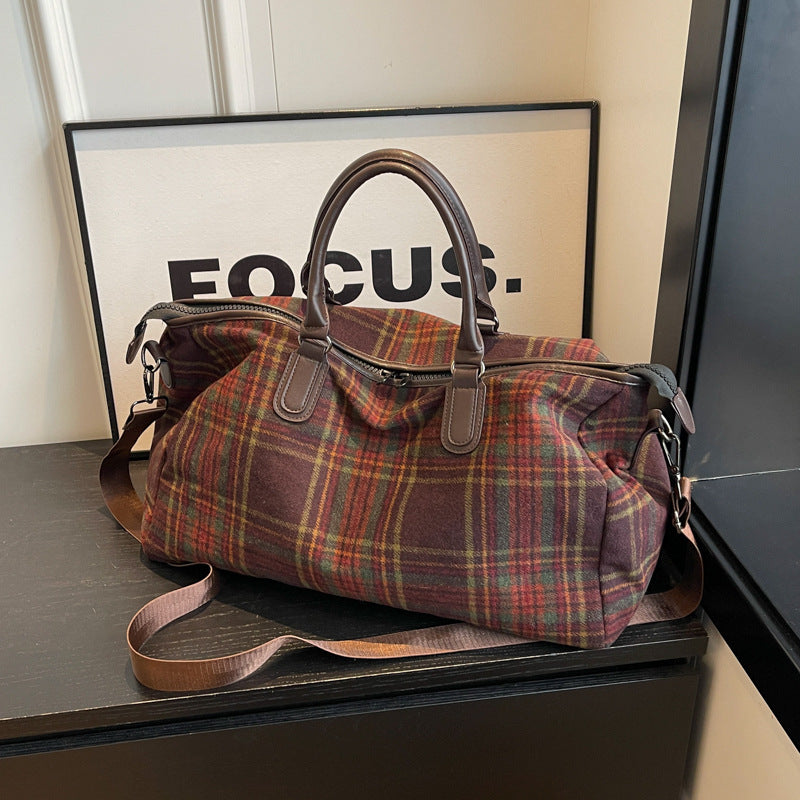 Women's Capacity Oversized Retro Plaid Fitness Short Travel Bags